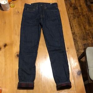 Flannel-lined J Crew Japanese kaihara denim jeans